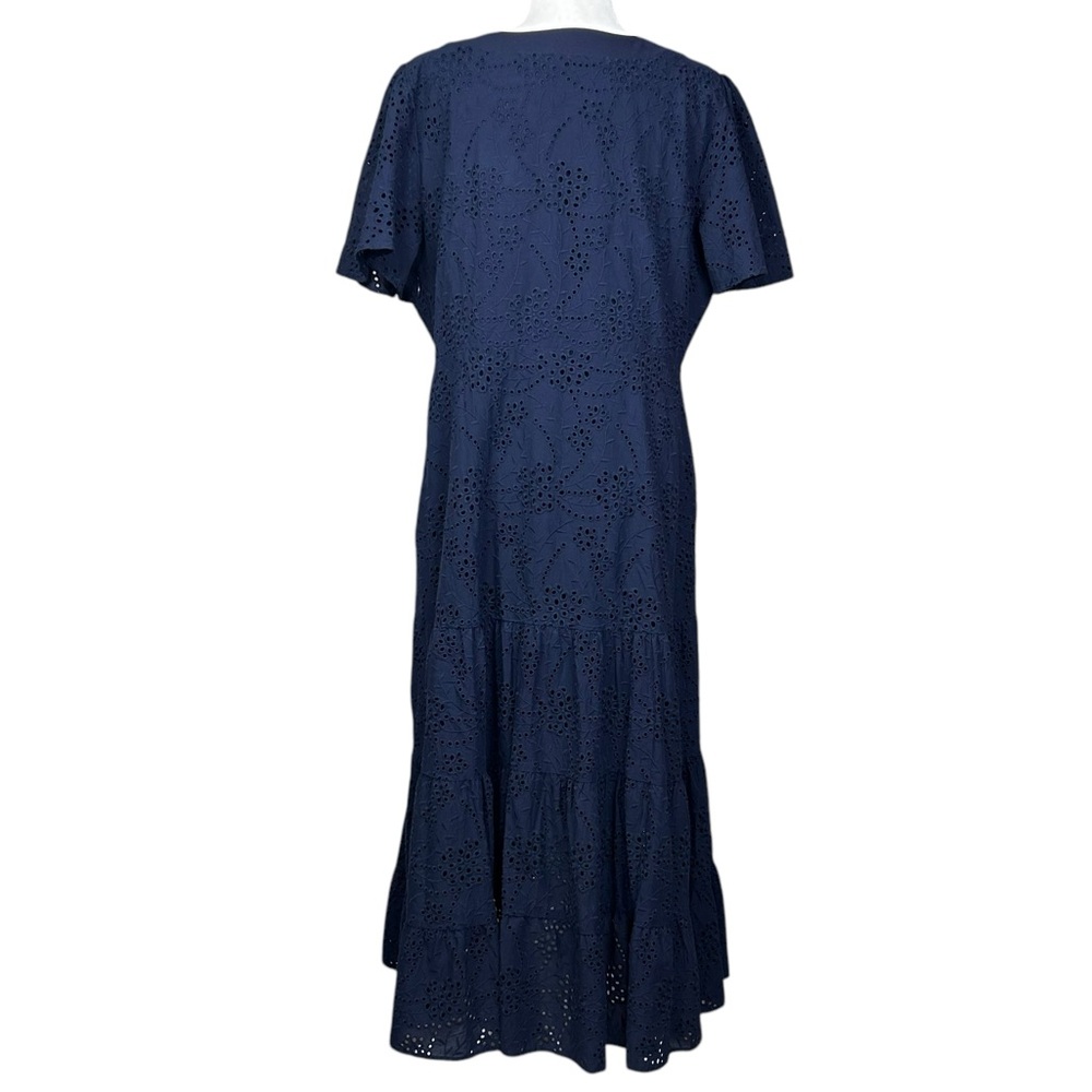 Chico's Navy Eyelet V-Neck Tiered Midi Dress - Picture 5 of 15